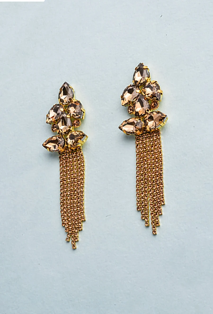 Golden Crystal Party Dangler Earrings for Evening Wear