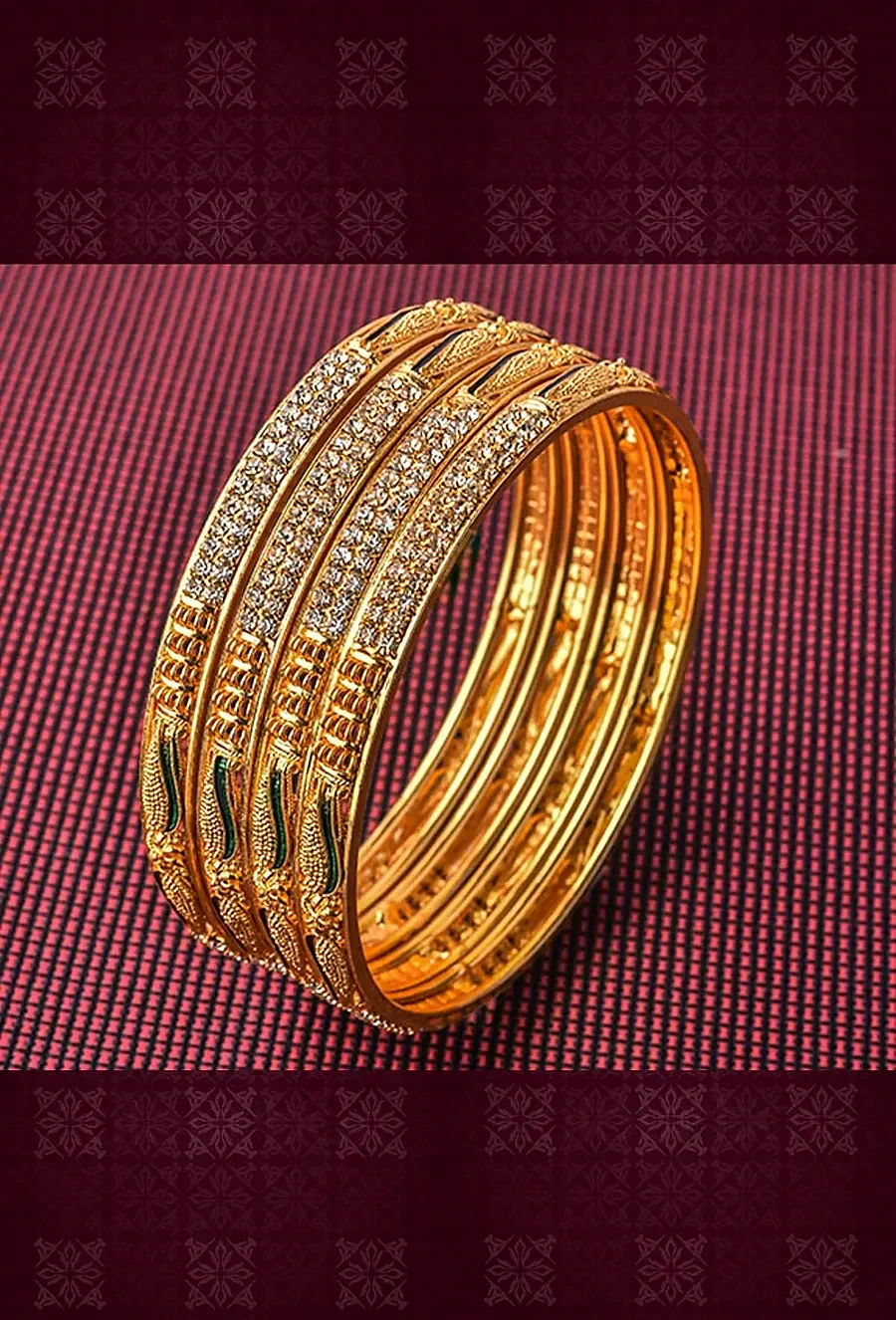 Gold and White Gold-Plated Bangle Set for Festive Wear
