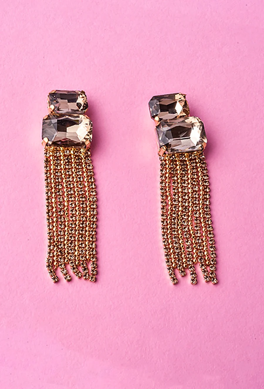 Light Violet and Gold Tassel Drop Earrings for Parties