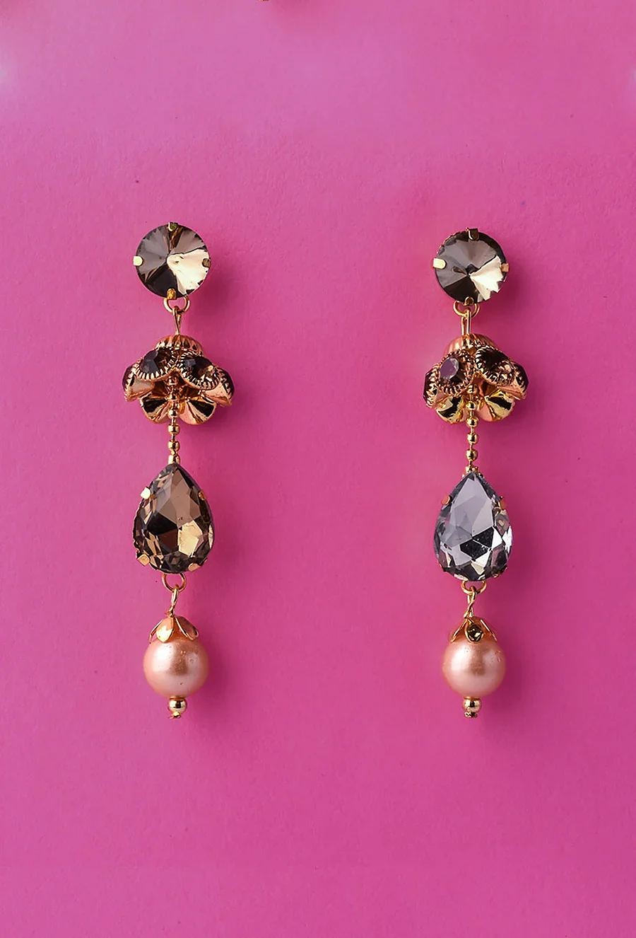 Gold and Violet Rose Earrings for Everyday and Party Wear