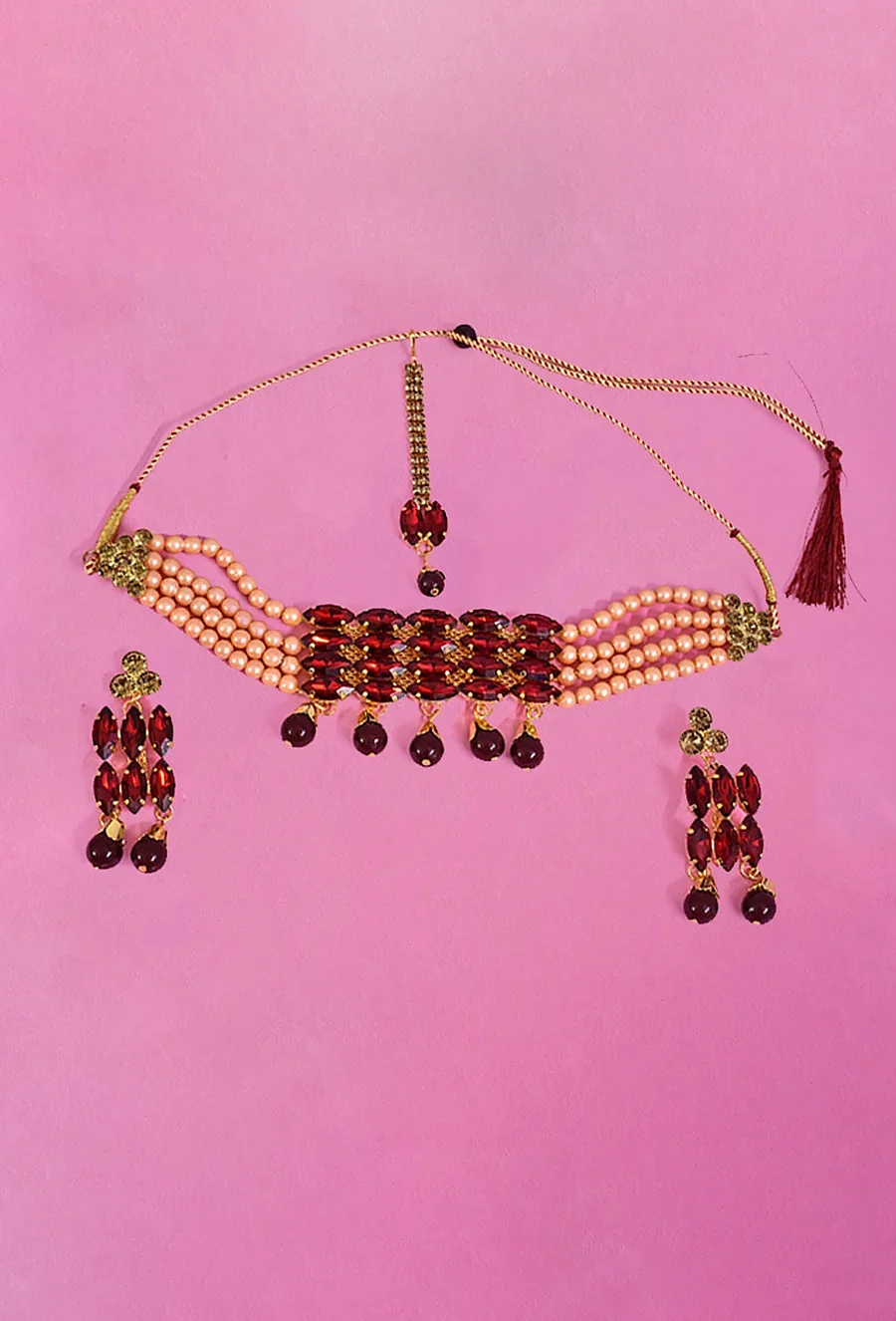 Red Artificial Fashion Jewellery Set for Ethnic Wear