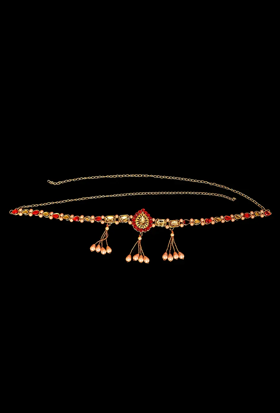 White and Red Fancy Kamarband Waist Chain — Artificial Jewellery