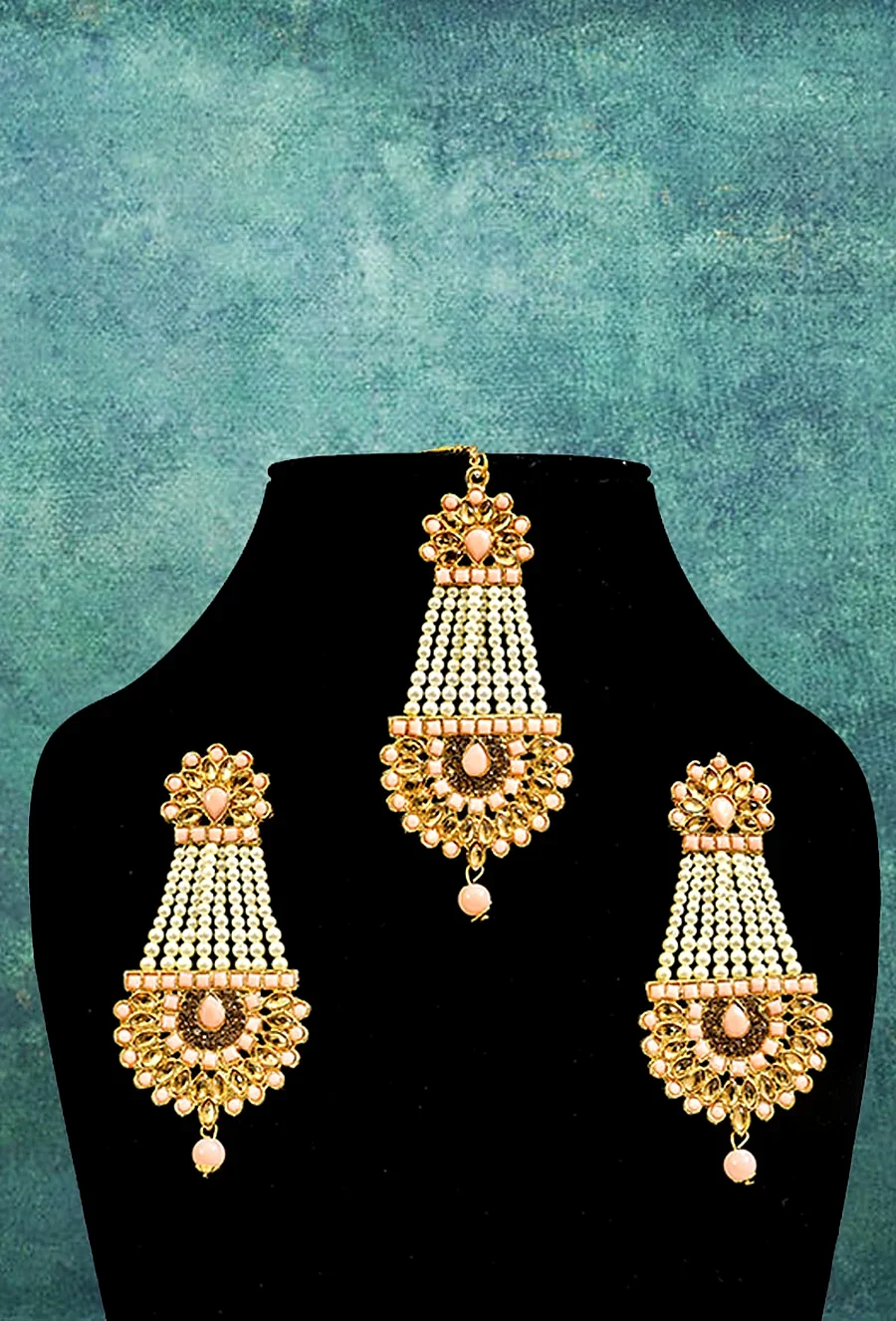 Orange Maang Tika and Earrings Set — Artificial Jewellery