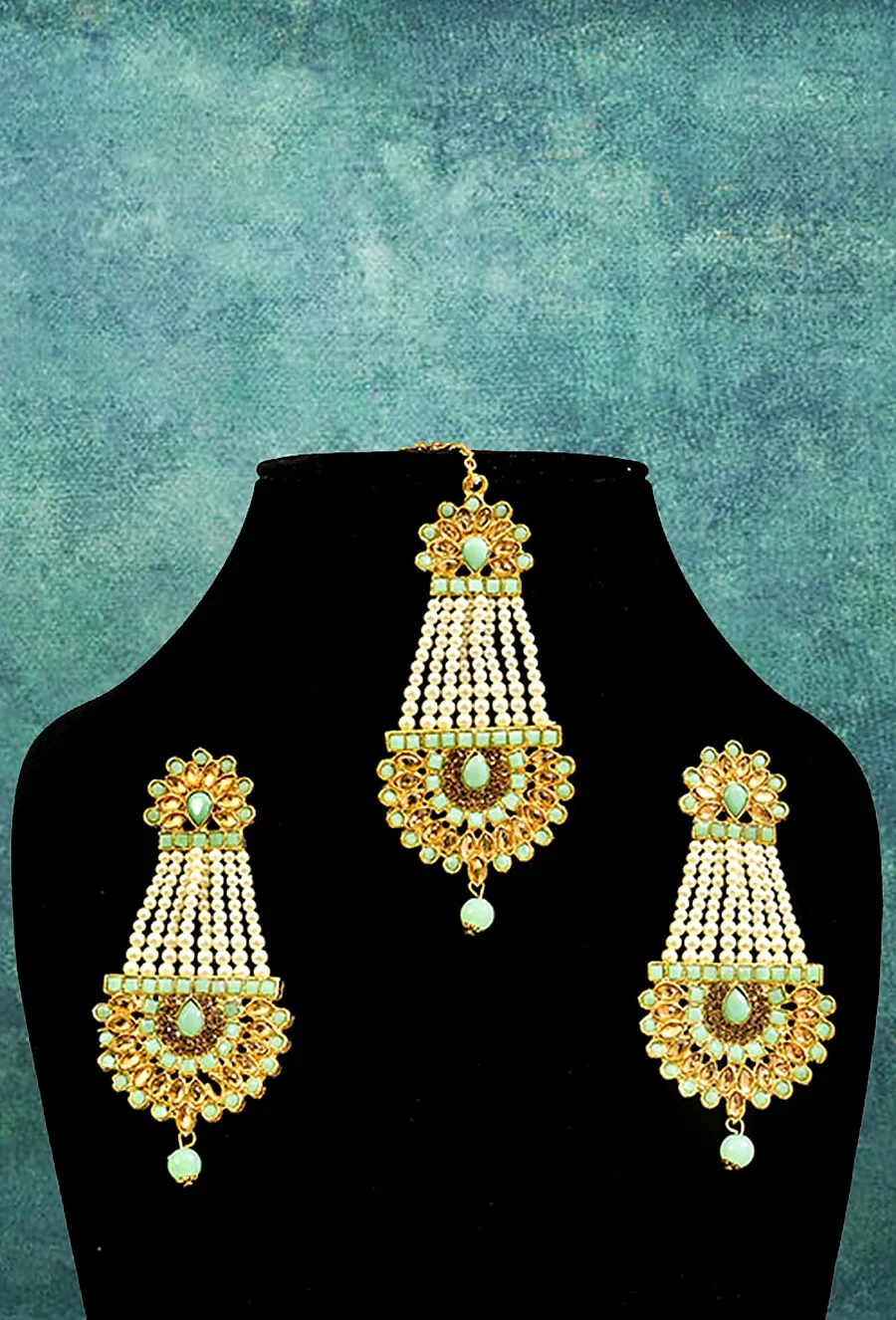 Blue Maang Tika and Earrings Set — Artificial Jewellery