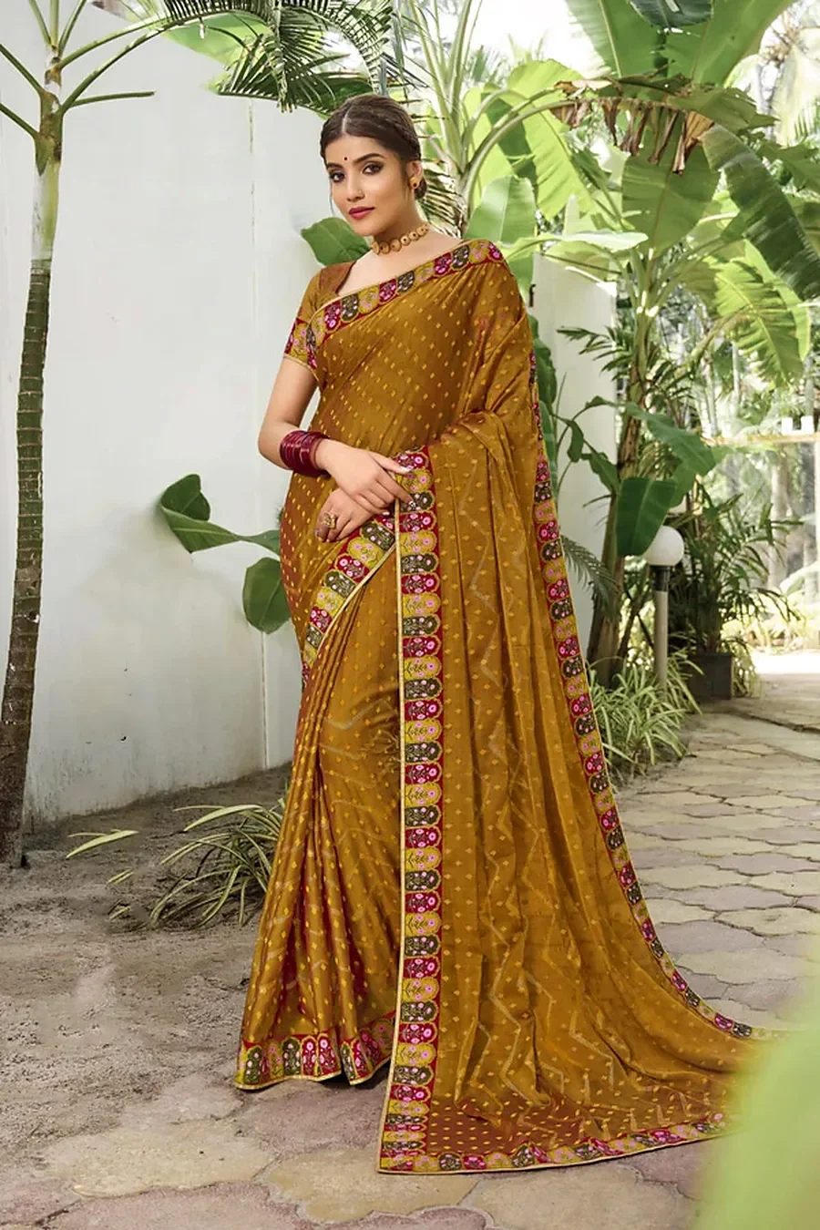 Yellow Chiffon Saree for Women — Free Size, Design 6549