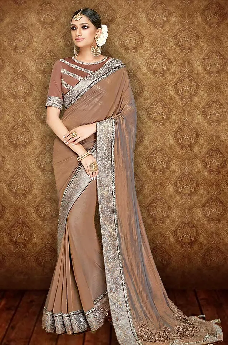 Mustard Saree with Designer Blouse and Embellished Border