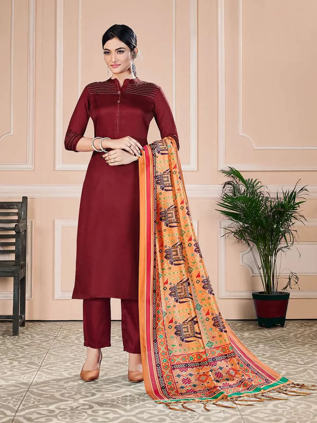 Office and Party Wear Tussar Silk Salwar Suit with Patola Dupatta