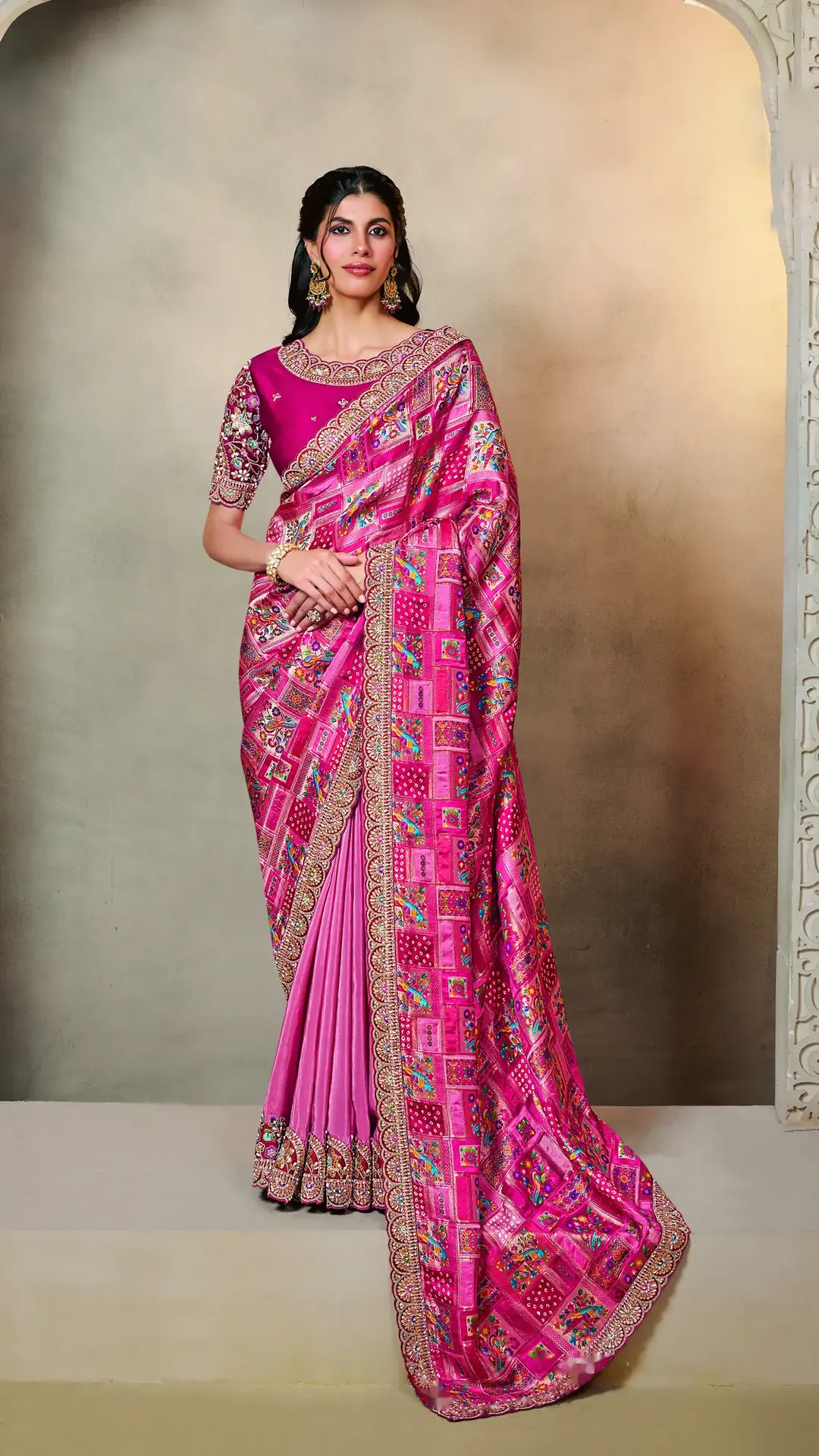Pure Gajji Jaquard Silk Designer Saree with Multi Stone Embroidery