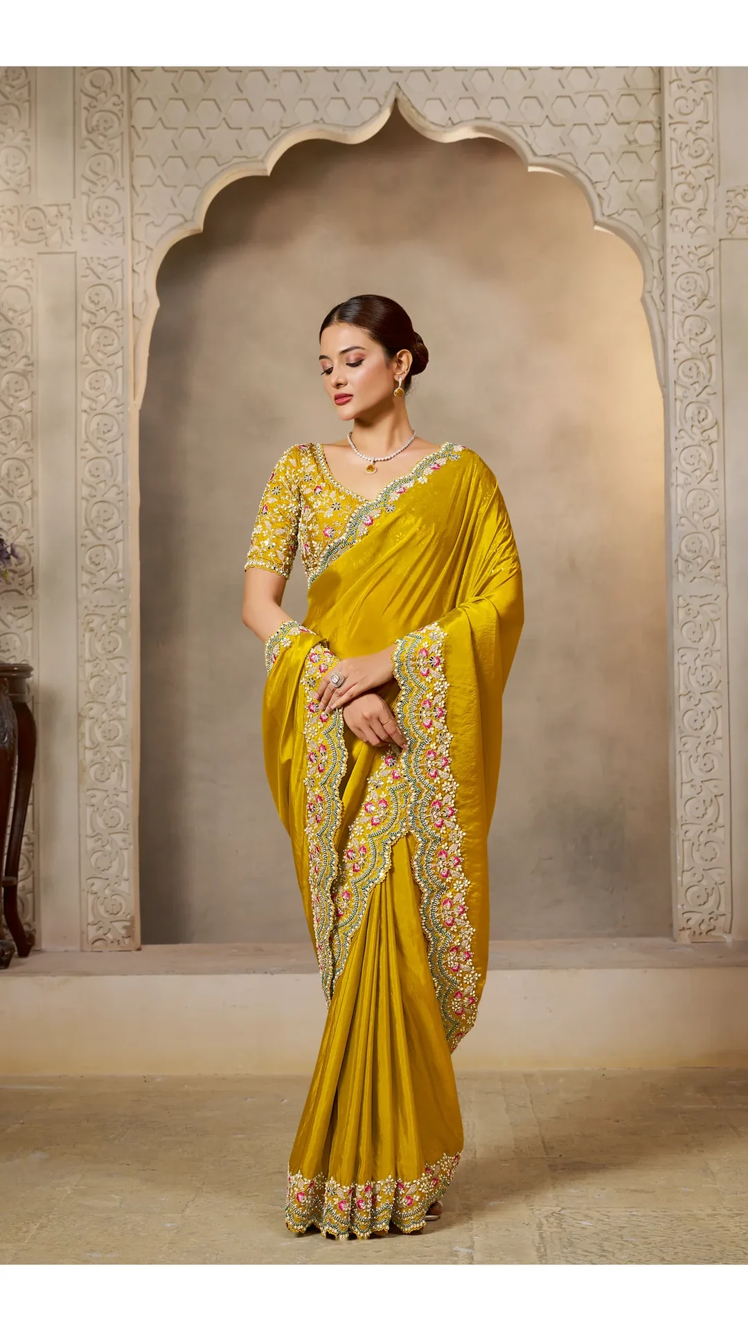 Soft Satin Silk Designer Saree with Sequin and Stone Embroidery