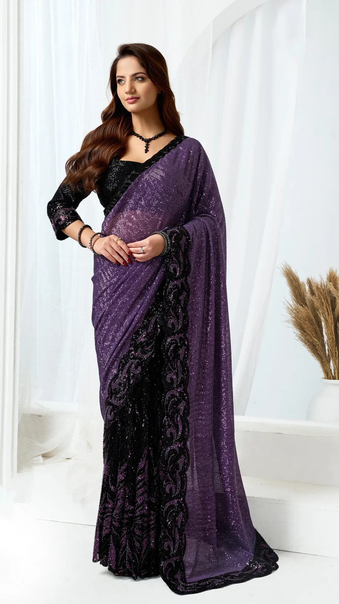 Heavy Mono Net Designer Saree with Dual Sequins and Beads Work
