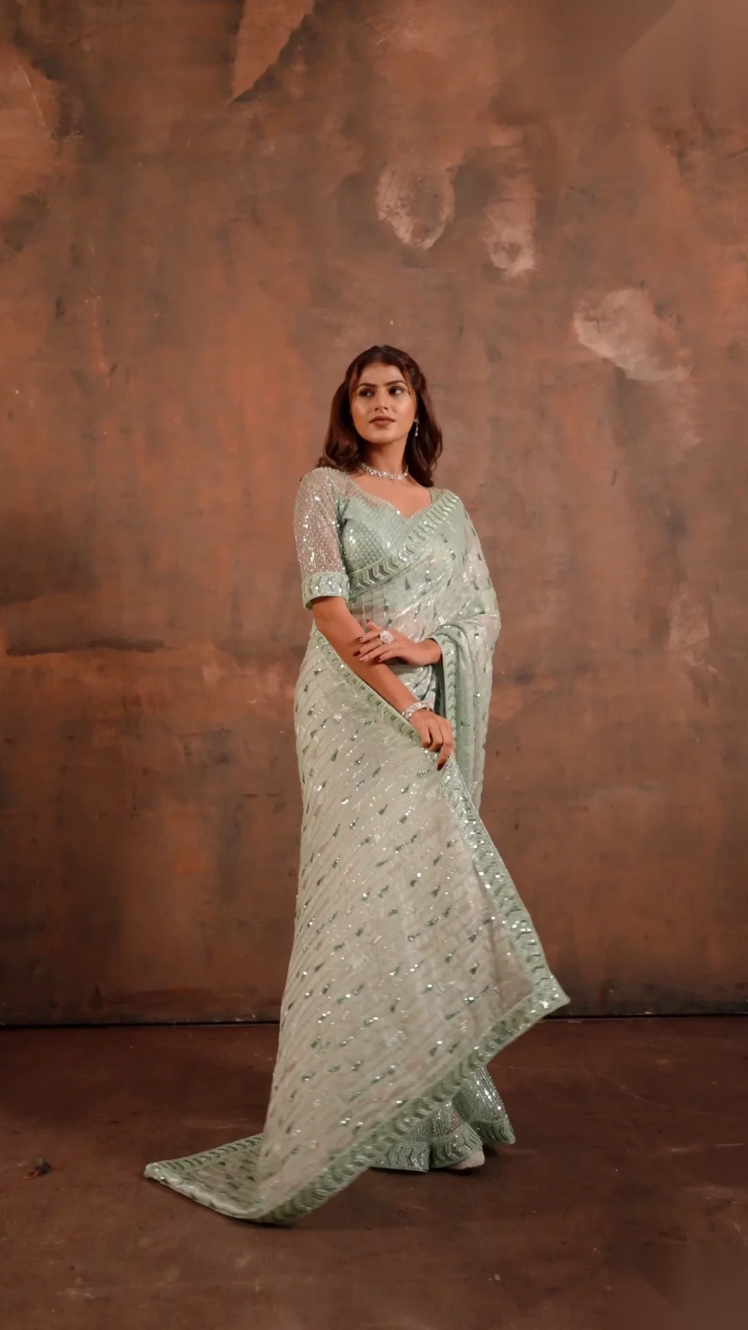Jimmy Choo and Mono Net Saree with Dual Beads and Sequins Work