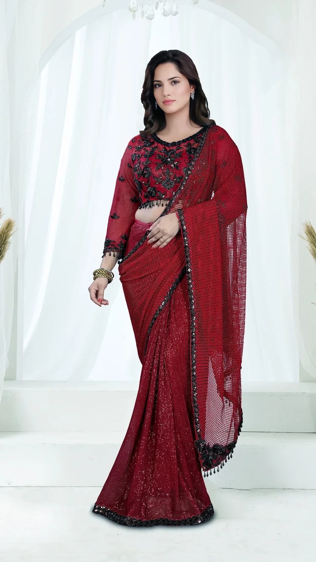 Armani Tulle Designer Saree with Pure Beads and Hand Work