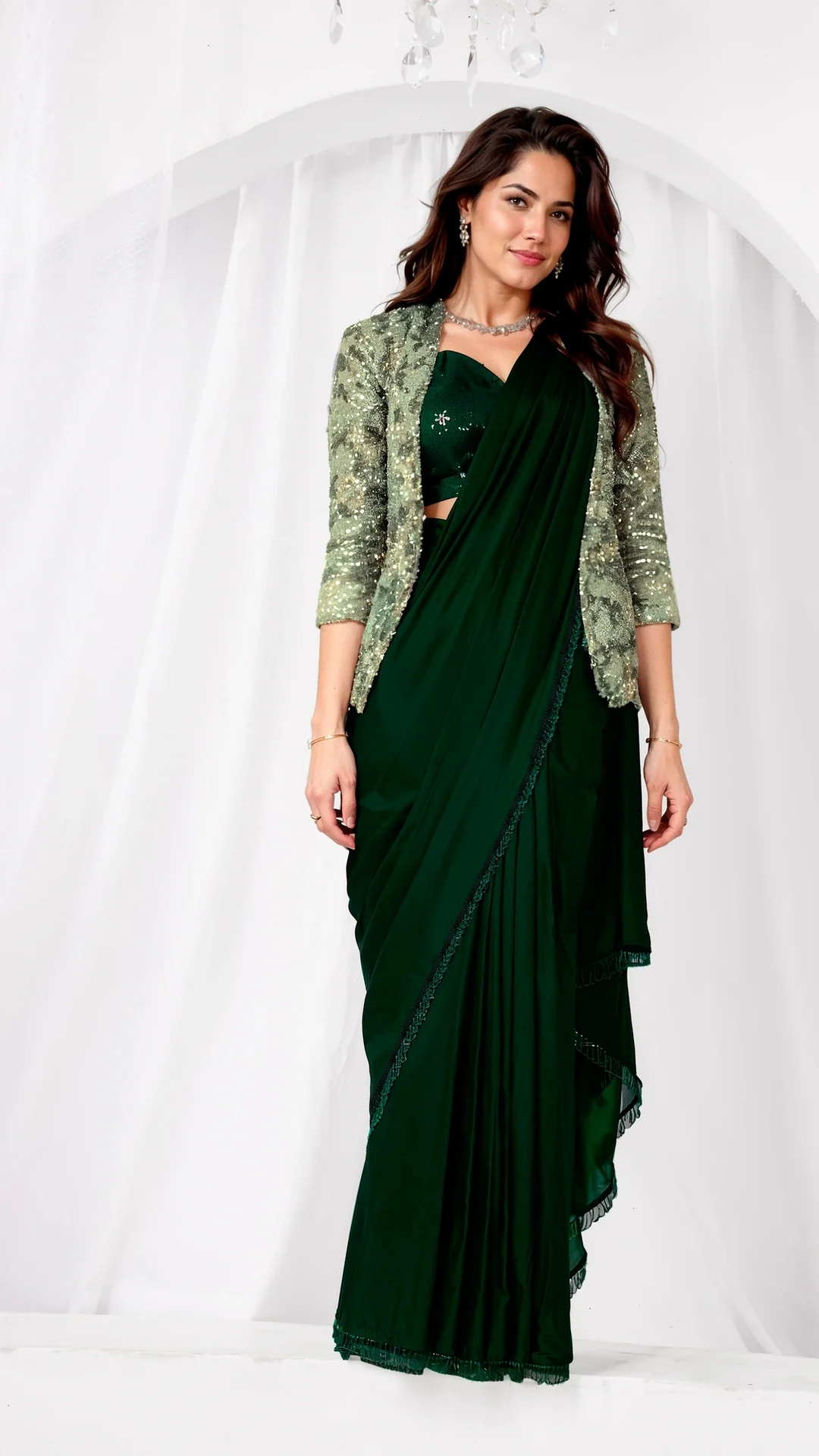 Ready-to-Wear Satin Silk Saree with Sequins, Beads and Cutdana Work