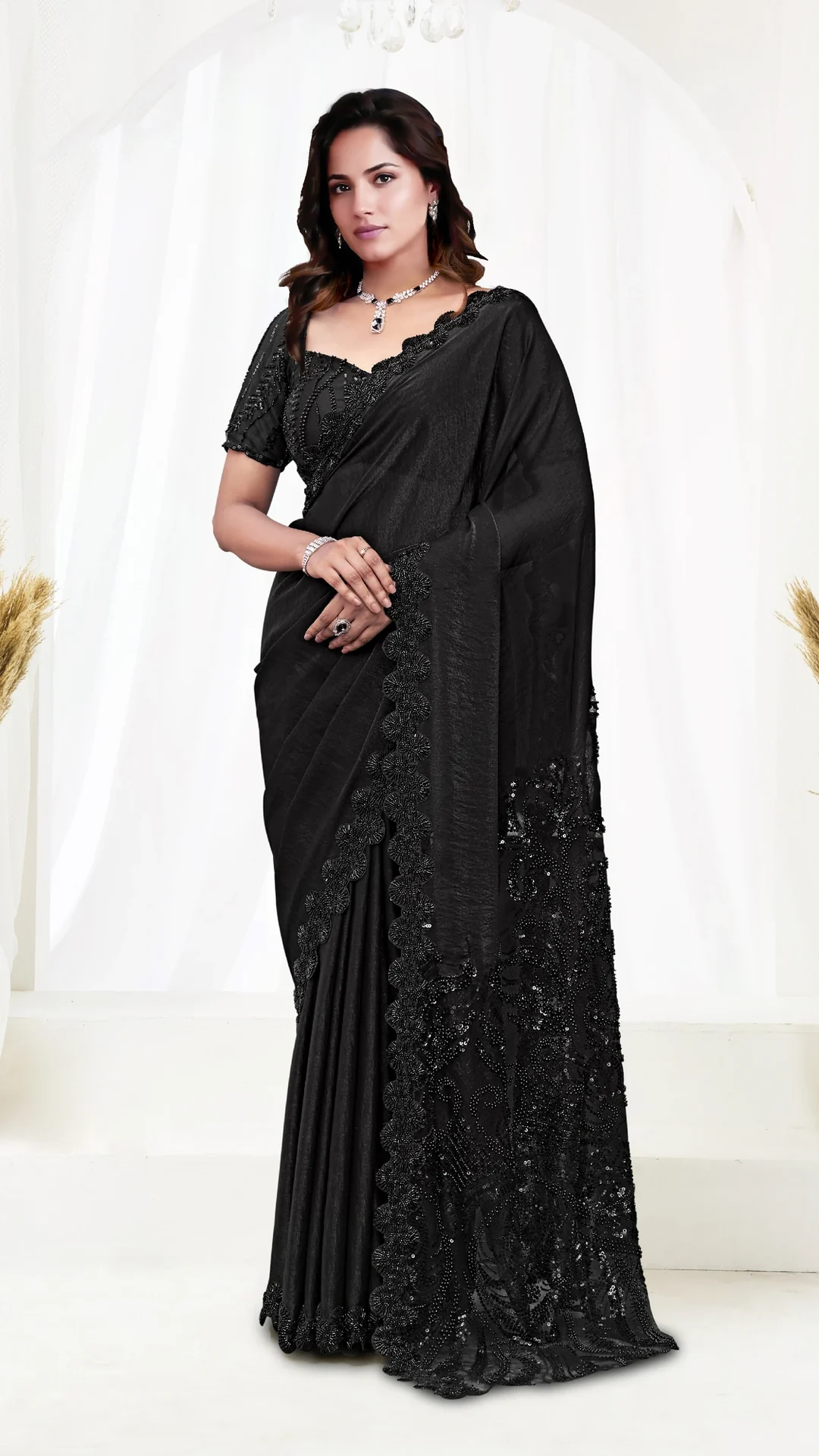 Versace Illusion Saree with Sequins and Pure Beads Hand Work