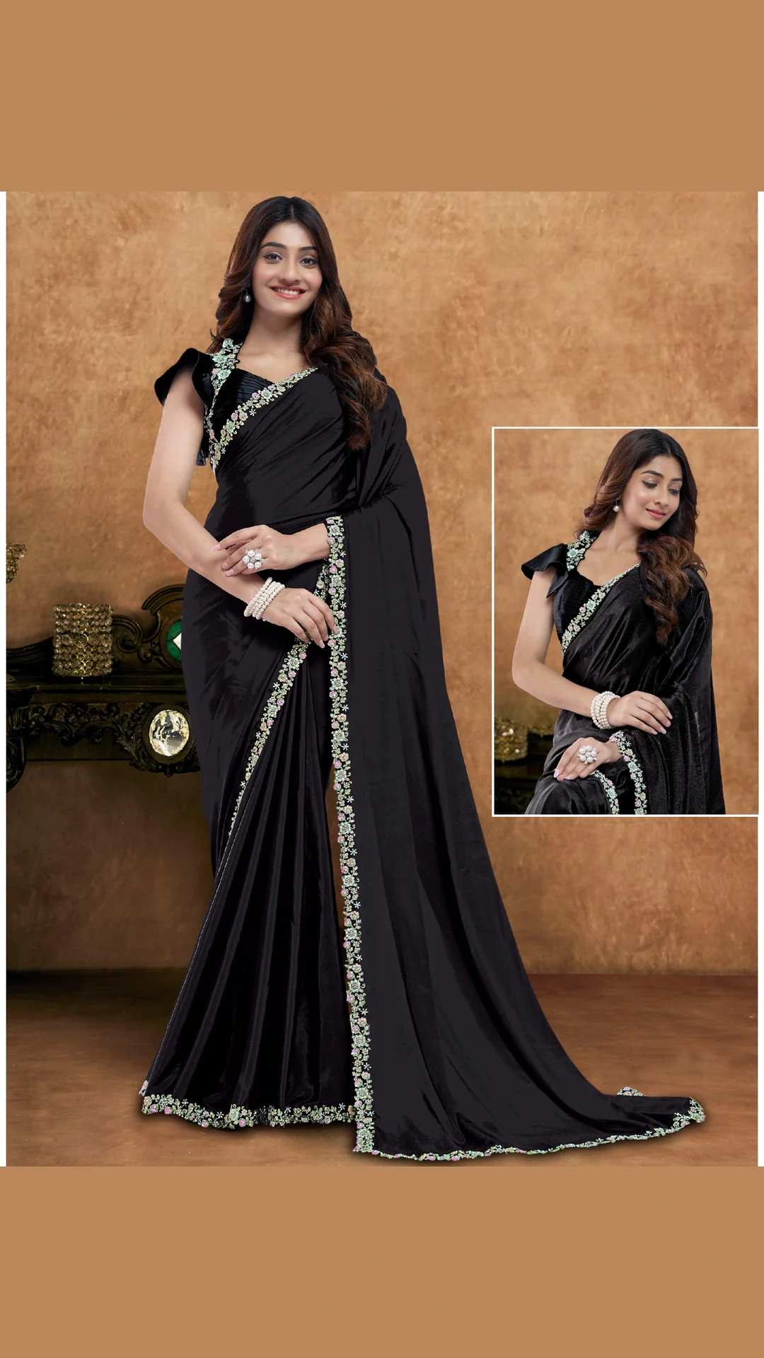 Black Pure Crepe Silk Festive Designer Saree with Diamond Handwork