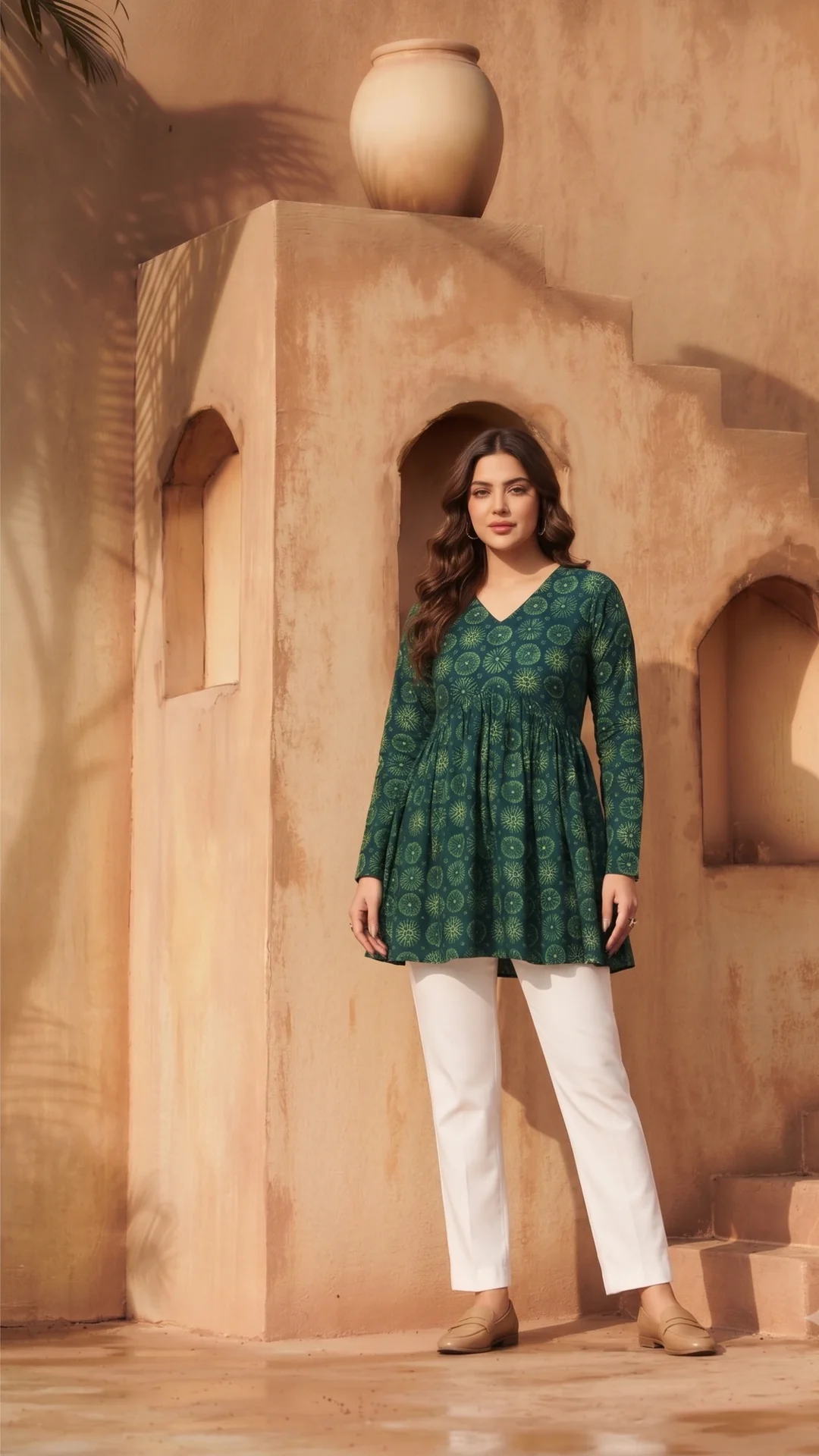 Green Delta Silk Printed Western Top in Sizes S to XL
