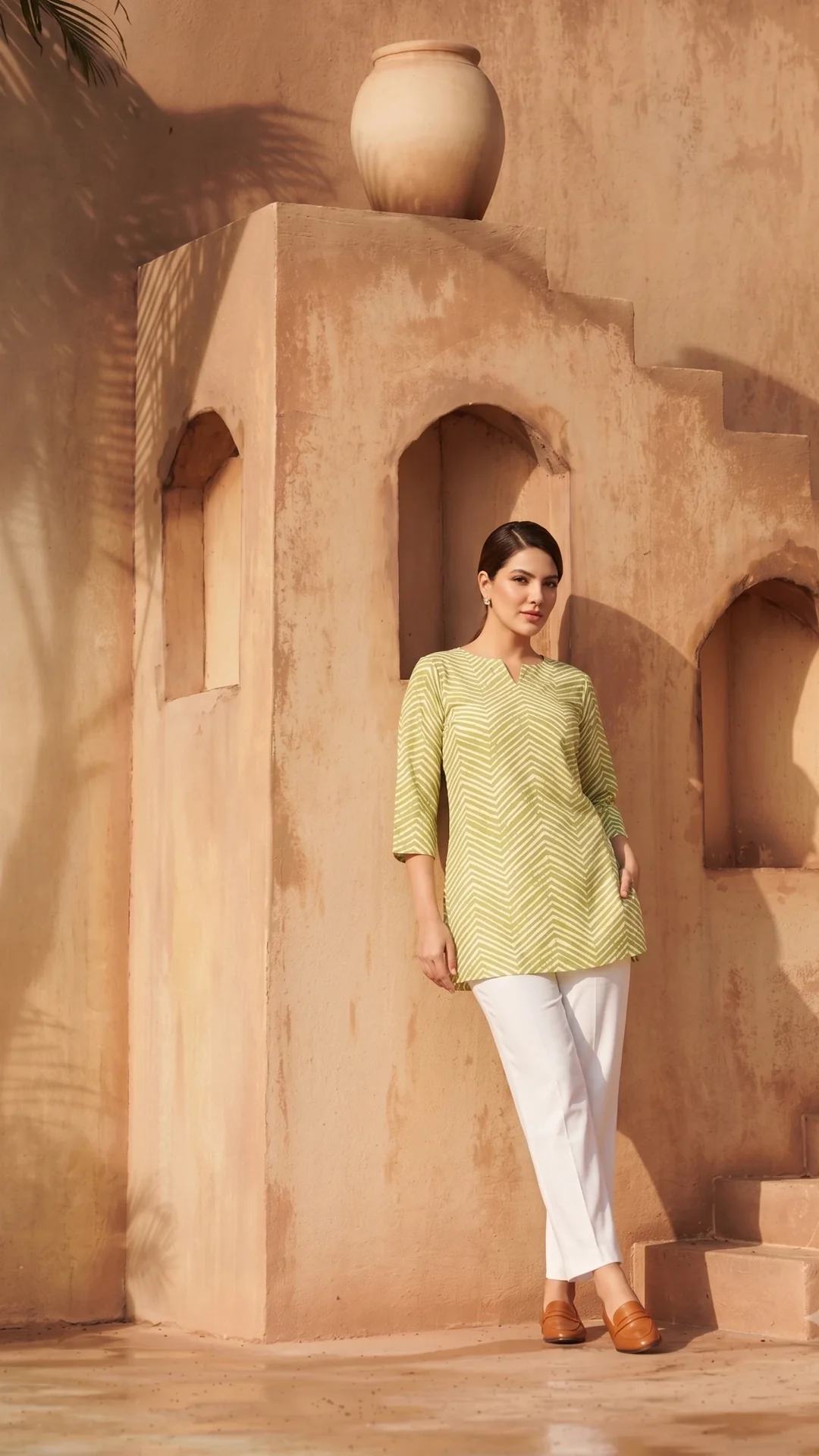 Green Cotton Blend Printed Western Top for Everyday Wear