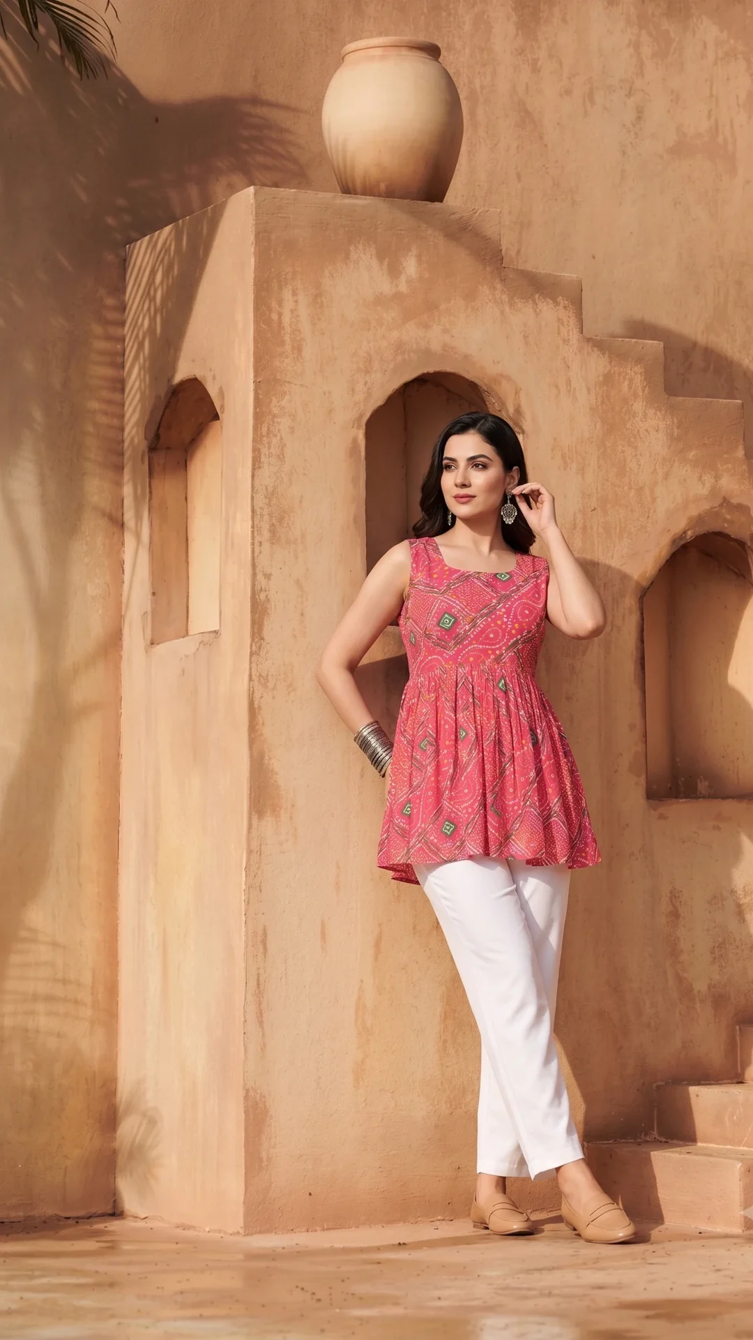 Pink Delta Silk Printed Western Top for Casual and Office Wear