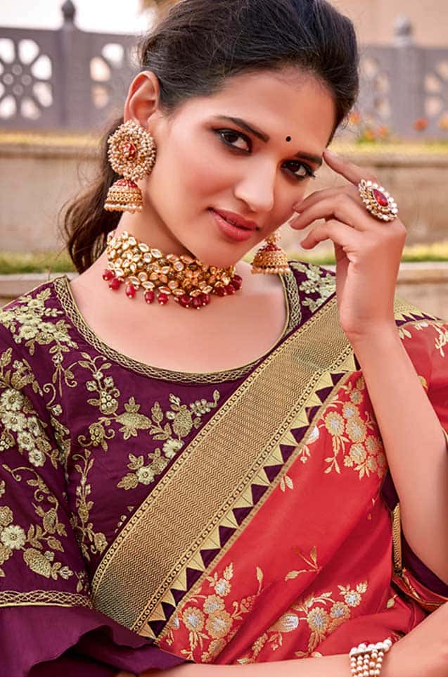 fcity.in - Women Beautiful Ethnic Wear Gajri Colour Banarasi Cotton Silk  Saree /