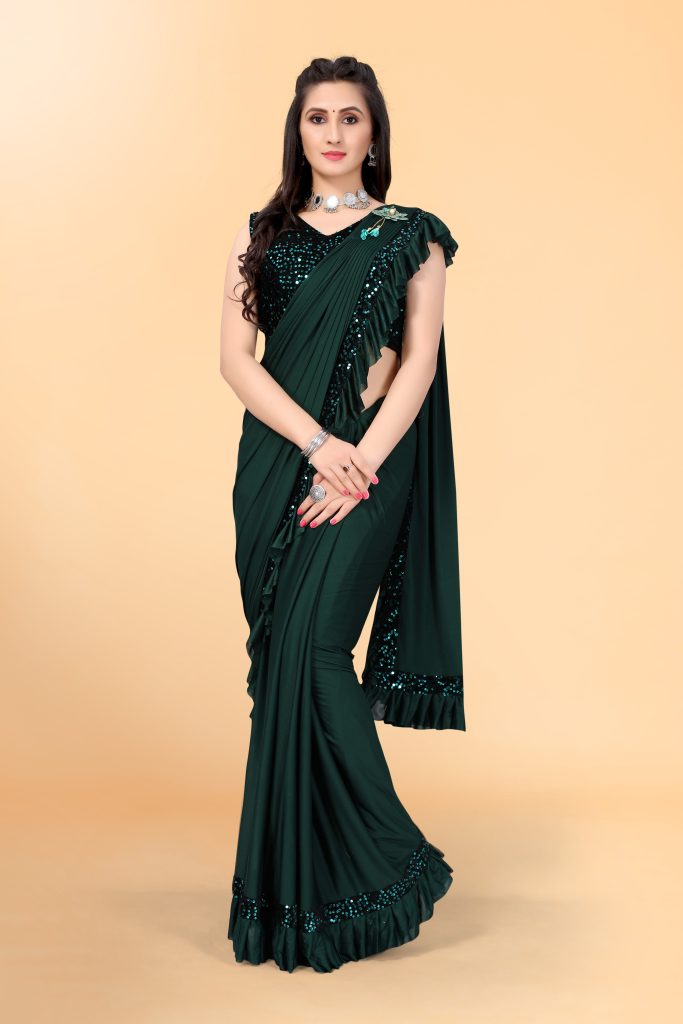  Women's Ready To Wear Lycra Saree With Unstitched Blouse Piece